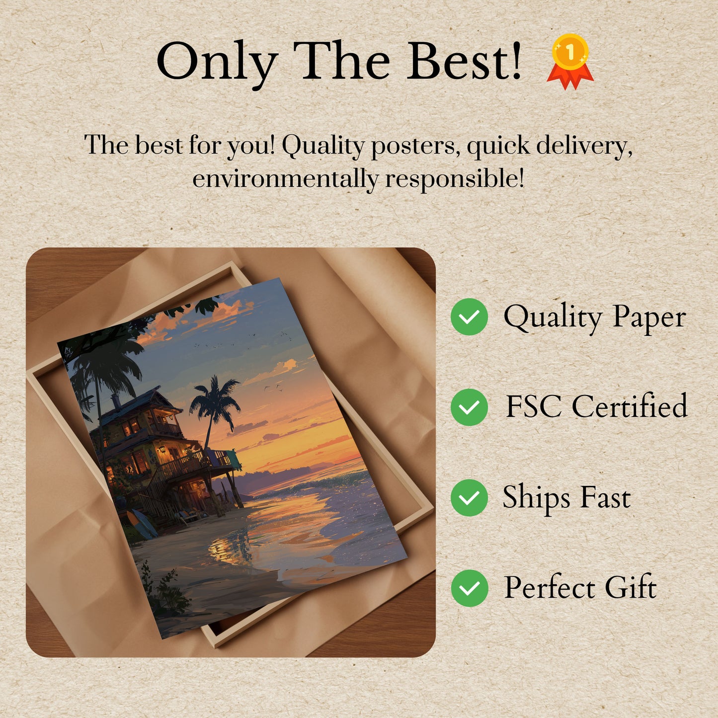 Poster de la Maison de la Plage au Coucher du Soleil