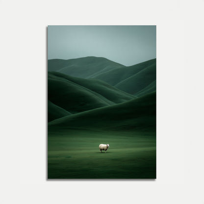 Pecora solitaria nei prati verdi Poster