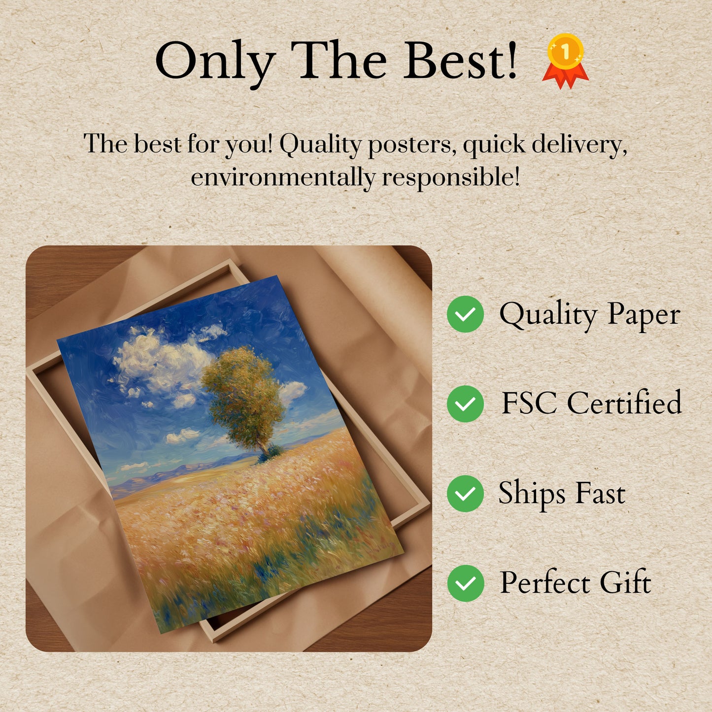 Solitary Tree in Golden Field Poster