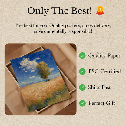 Solitary Tree in Golden Field Poster