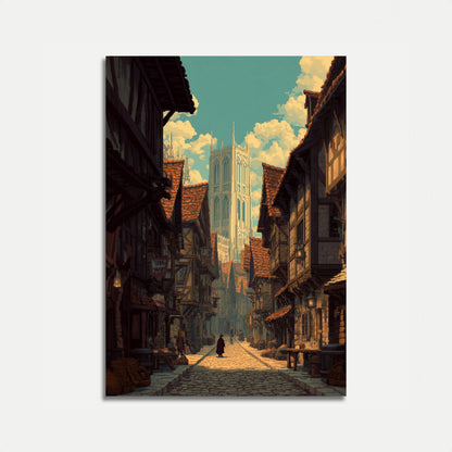 Póster de Vista de la Catedral de la Calle Medieval