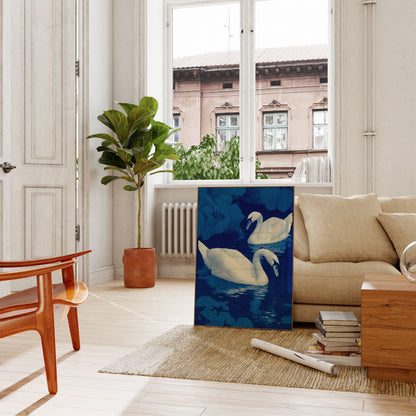 Elegant Swans Blue Night Poster