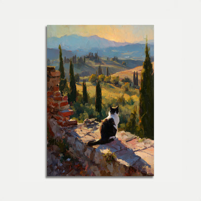 Katze in der toskanischen Landschaft Plakat