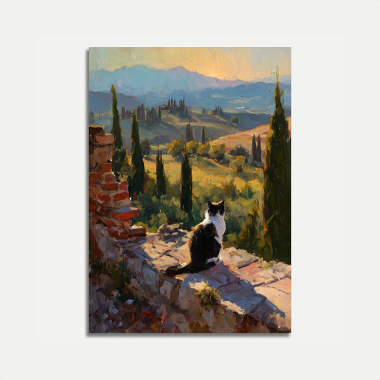 Katze in der toskanischen Landschaft Plakat