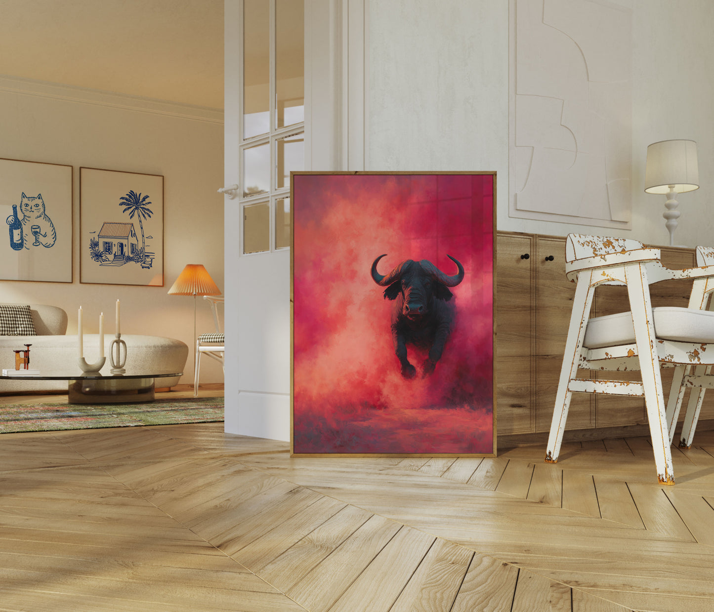 Affiche Charging Bull dans le Brouillard Rouge