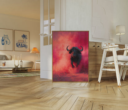 Affiche Charging Bull dans le Brouillard Rouge