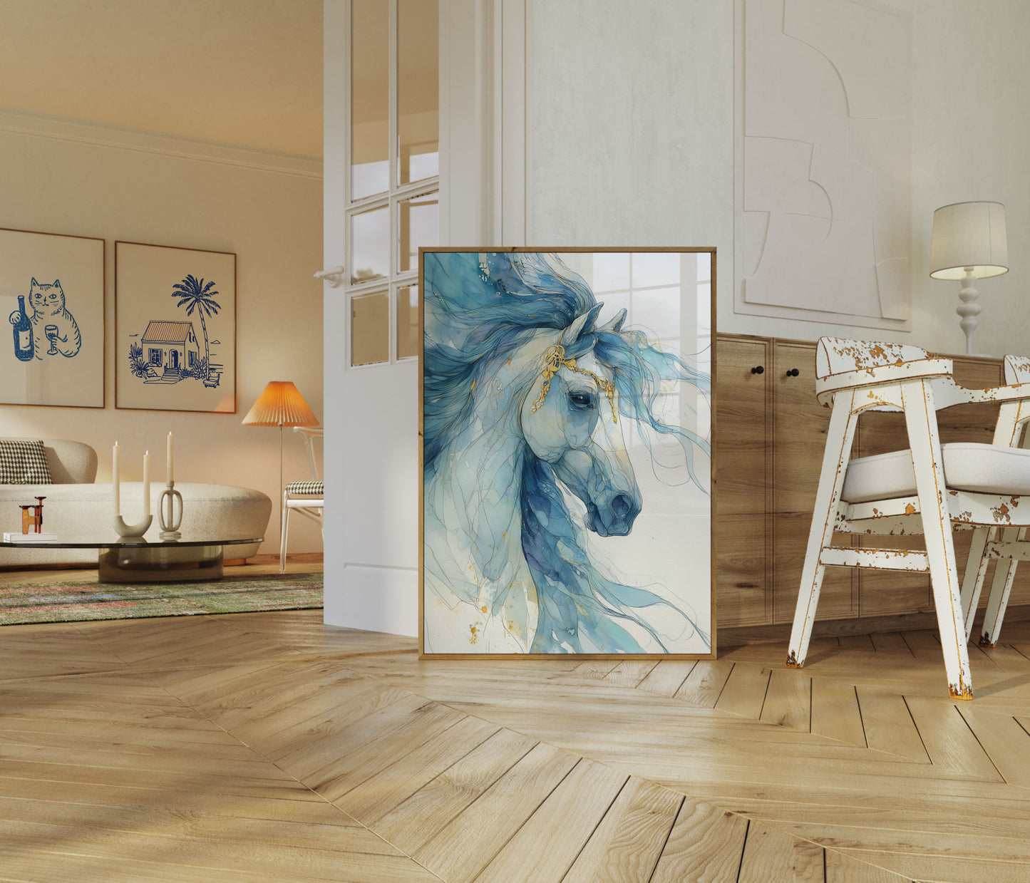 Blue Watercolor Stallion Poster