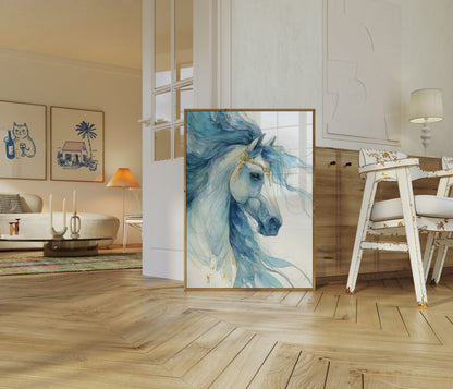 Blue Watercolor Stallion Poster
