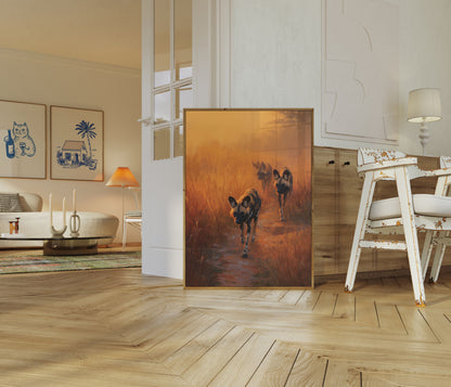 Afrikanske Vilde Hunde ved Solnedgang Plakat