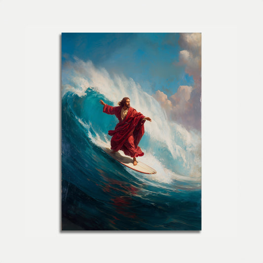 Jesus Surfing Epic Wave Poster