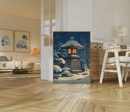 Snow Lantern in Winter Night Poster