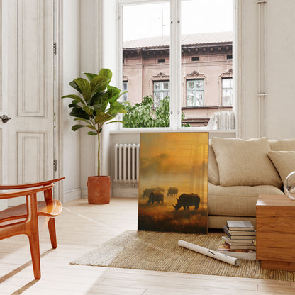 Neushoorns in Gouden Savanne Poster