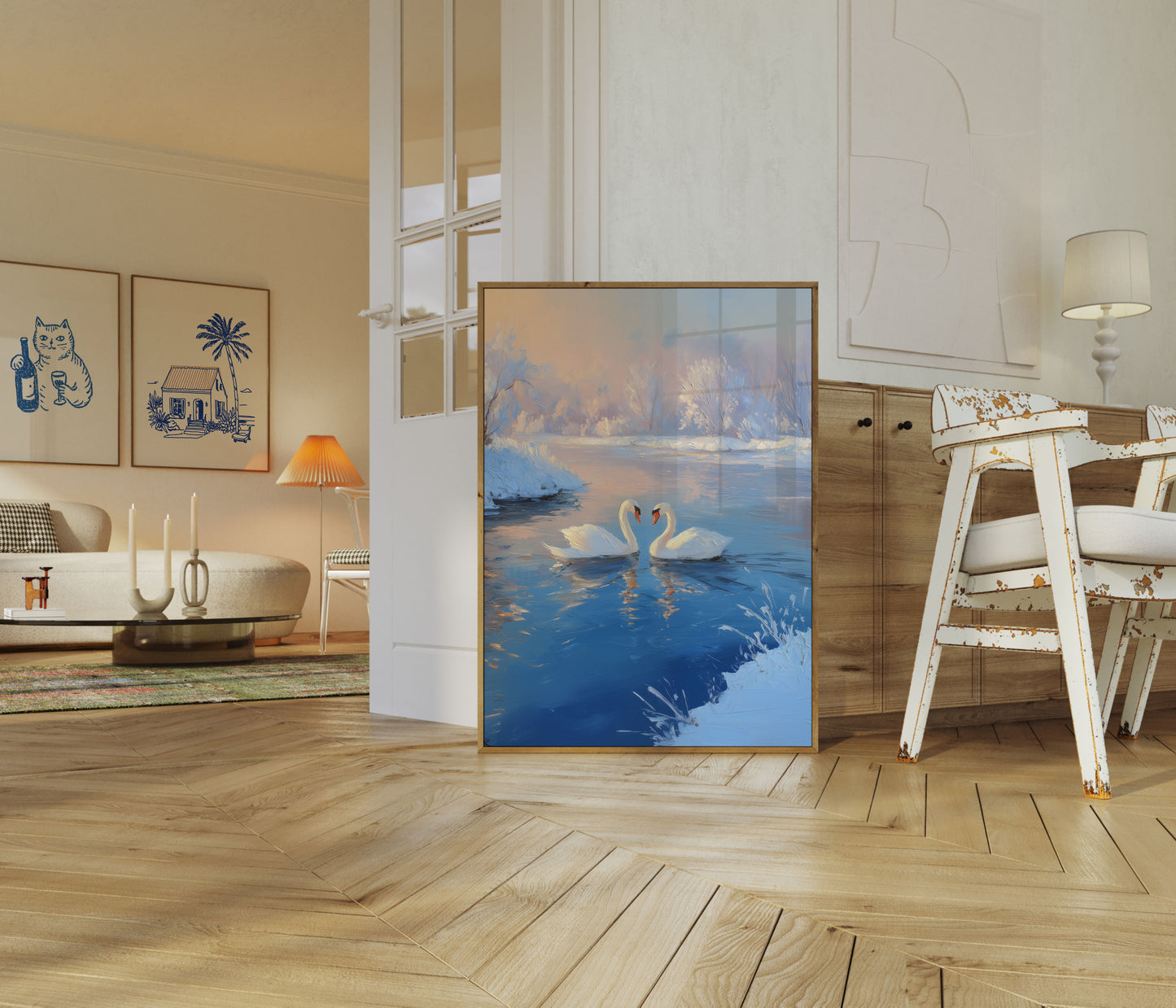 Swans in Winter Wonderland Poster