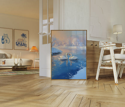Swans in Winter Wonderland Poster