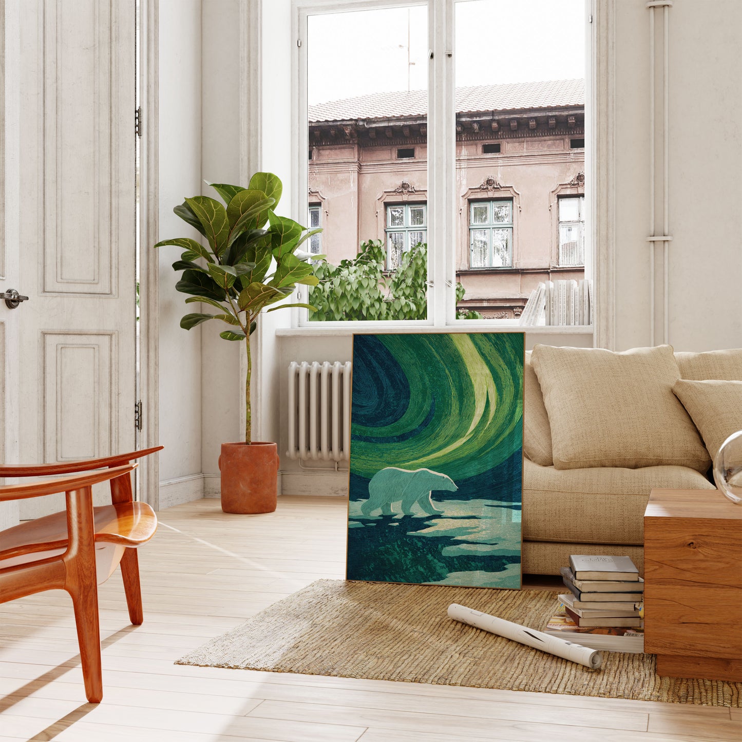Polar Bear Aurora Borealis Poster
