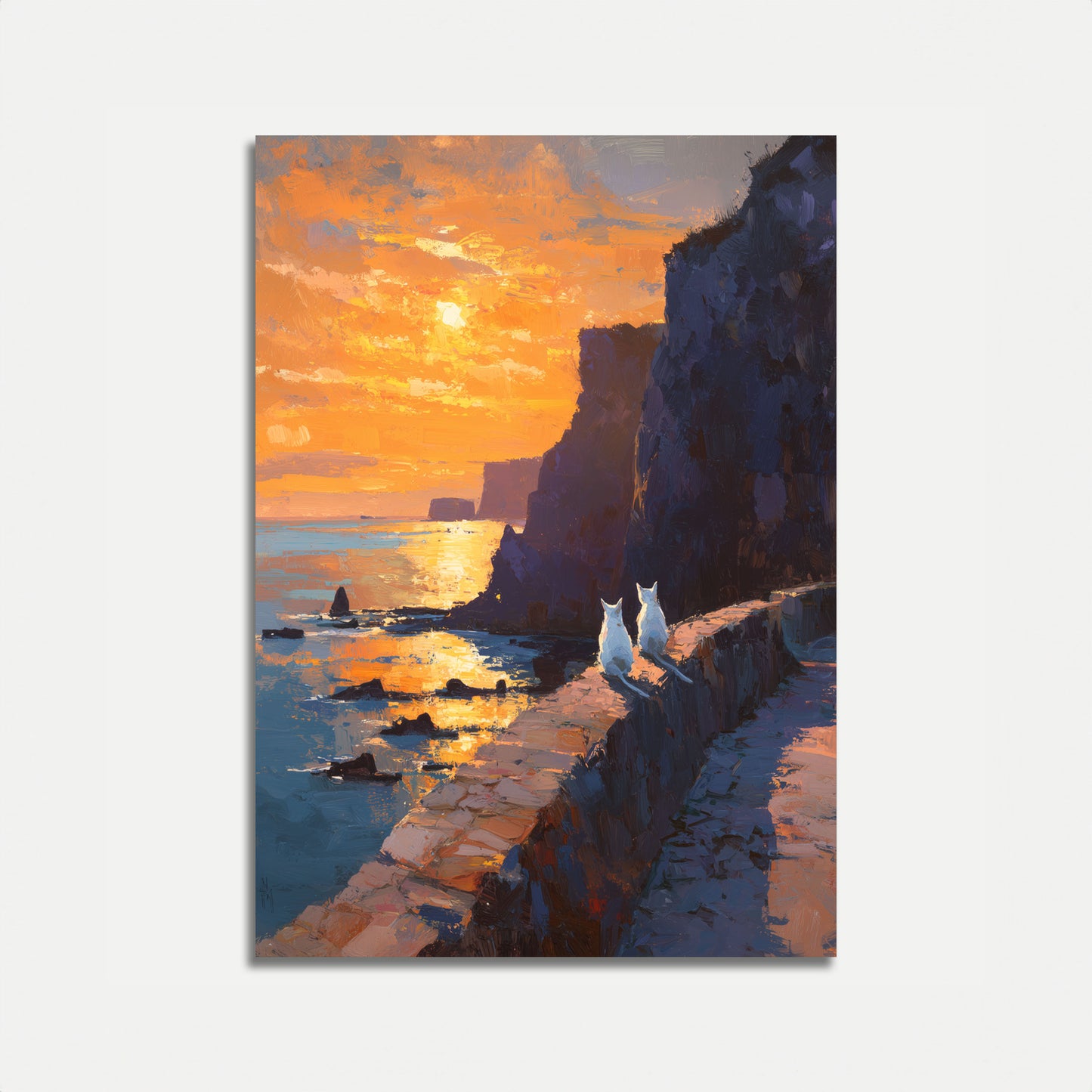 Katten bij Zonsondergang Klif Poster