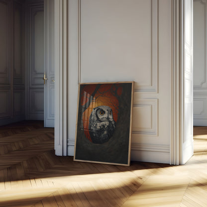 Gufo Misterioso nella Foresta Autunnale Poster