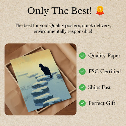 Black Cat Winter Stepping Stones Poster