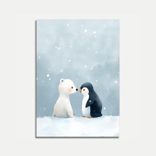 Snowy Friends Embrace Poster