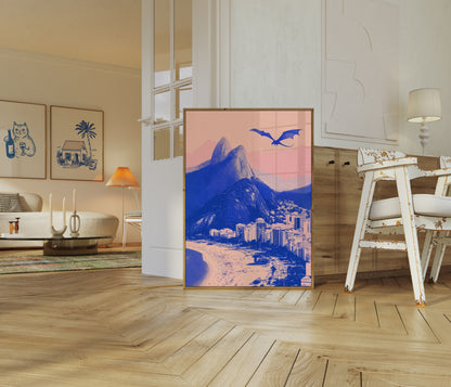 Dragon Over Coastal City Poster