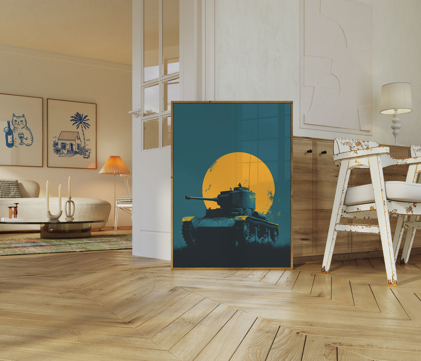 Vintage Tank Sunset Silhouette Poster