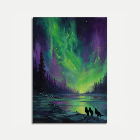 Wolves Under Northern Lights Poster