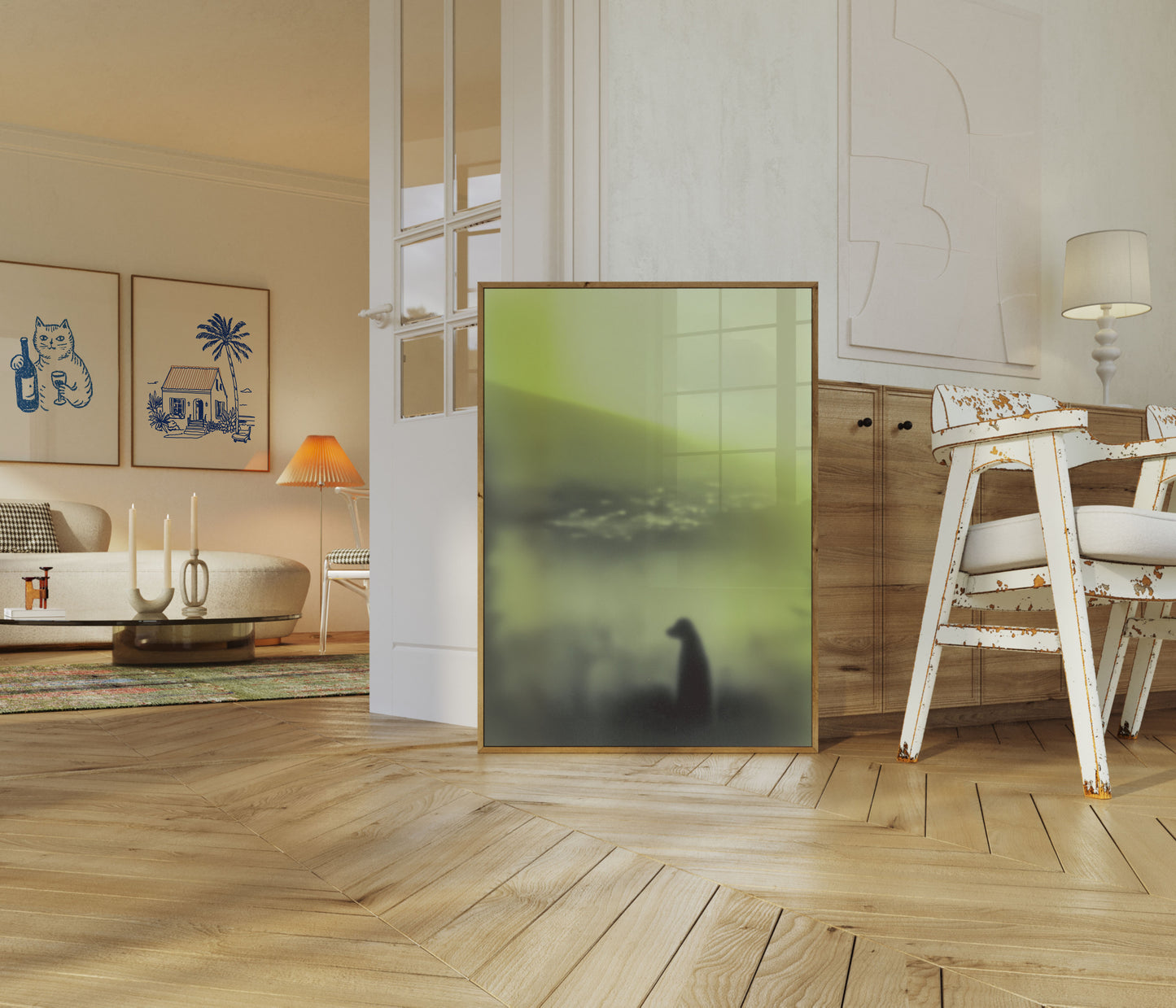 Mystisk Silhuet i Tåget Grøn Plakat