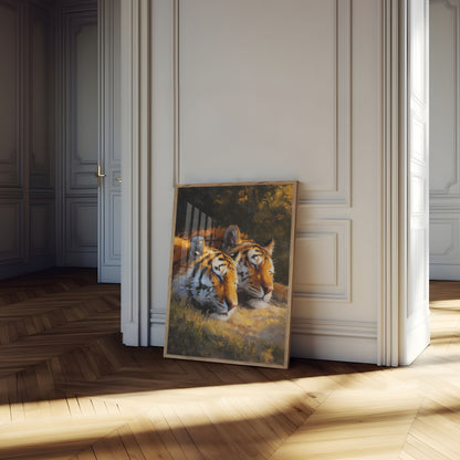 Twee Tijgers in Gouden Licht Poster