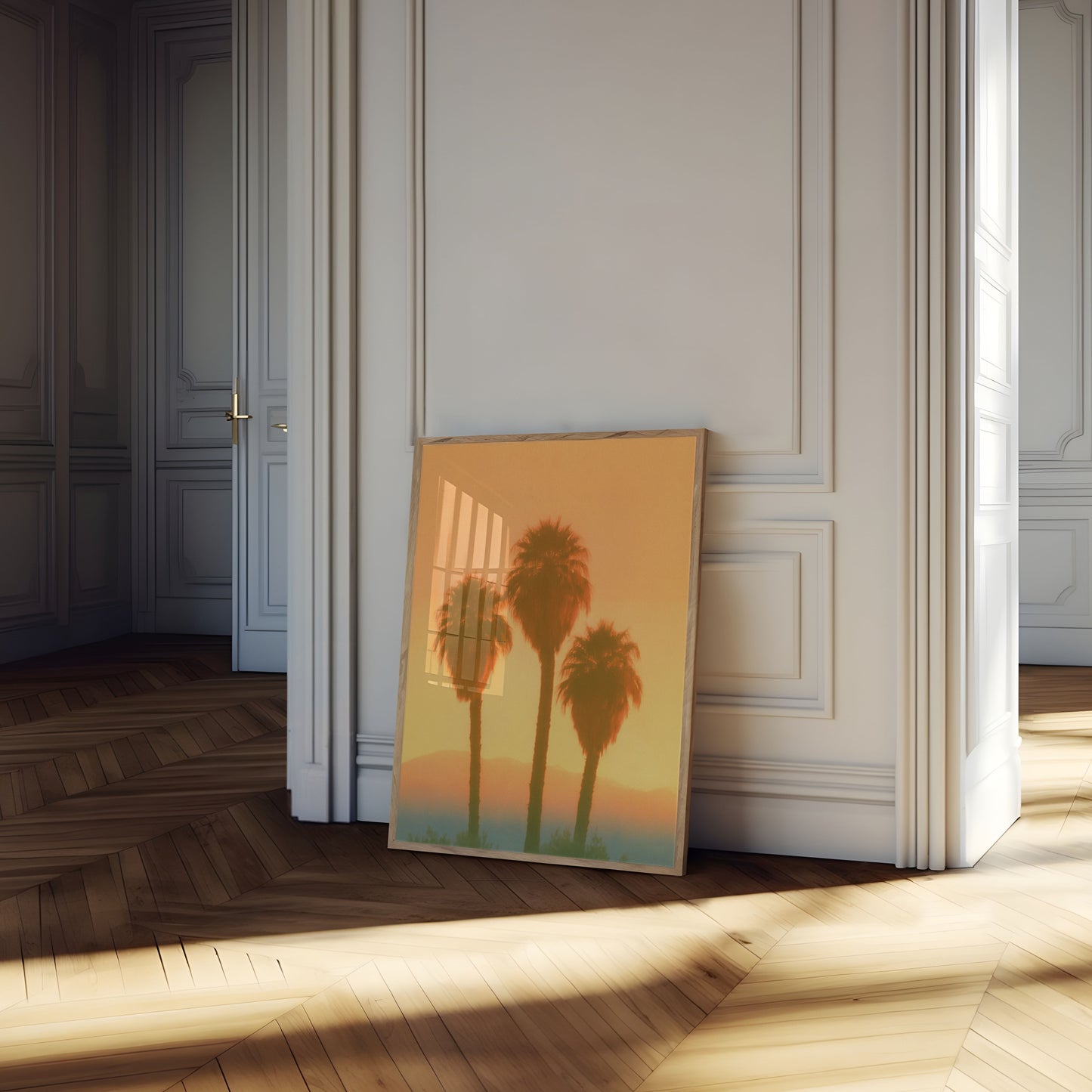 Poster di Palme nel Deserto al Tramonto