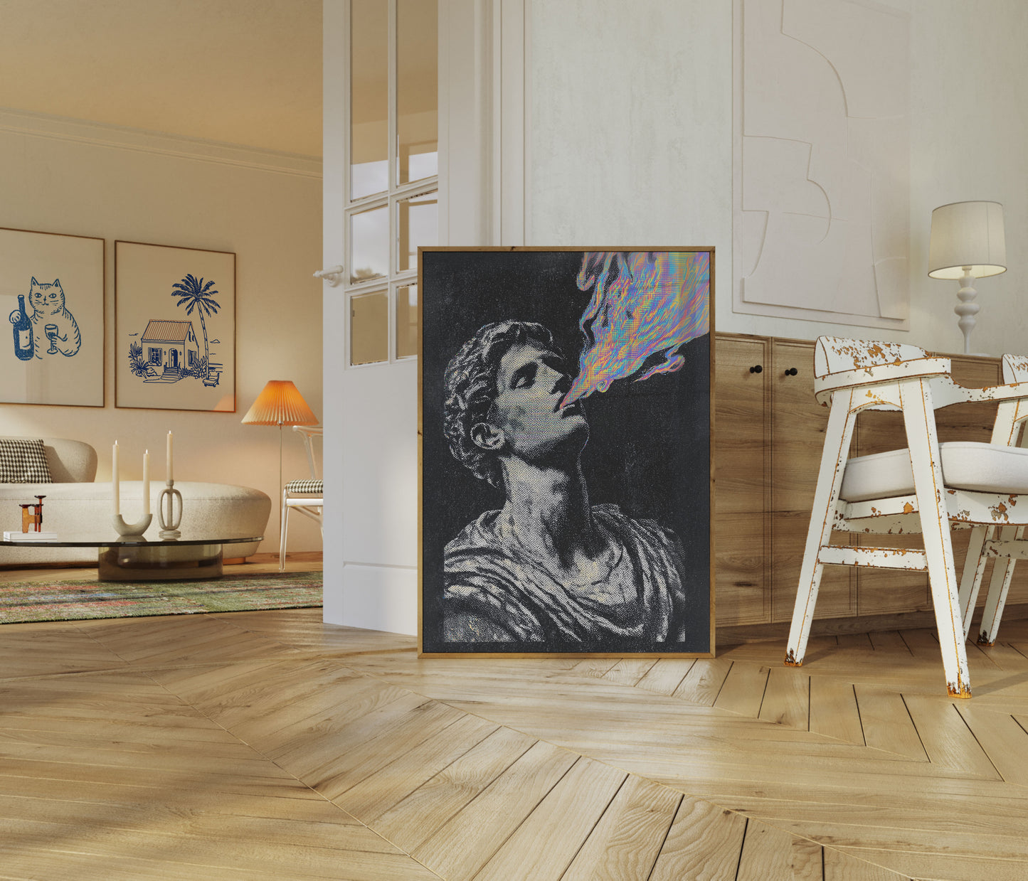 Klassische Statue mit digitaler Energie Poster