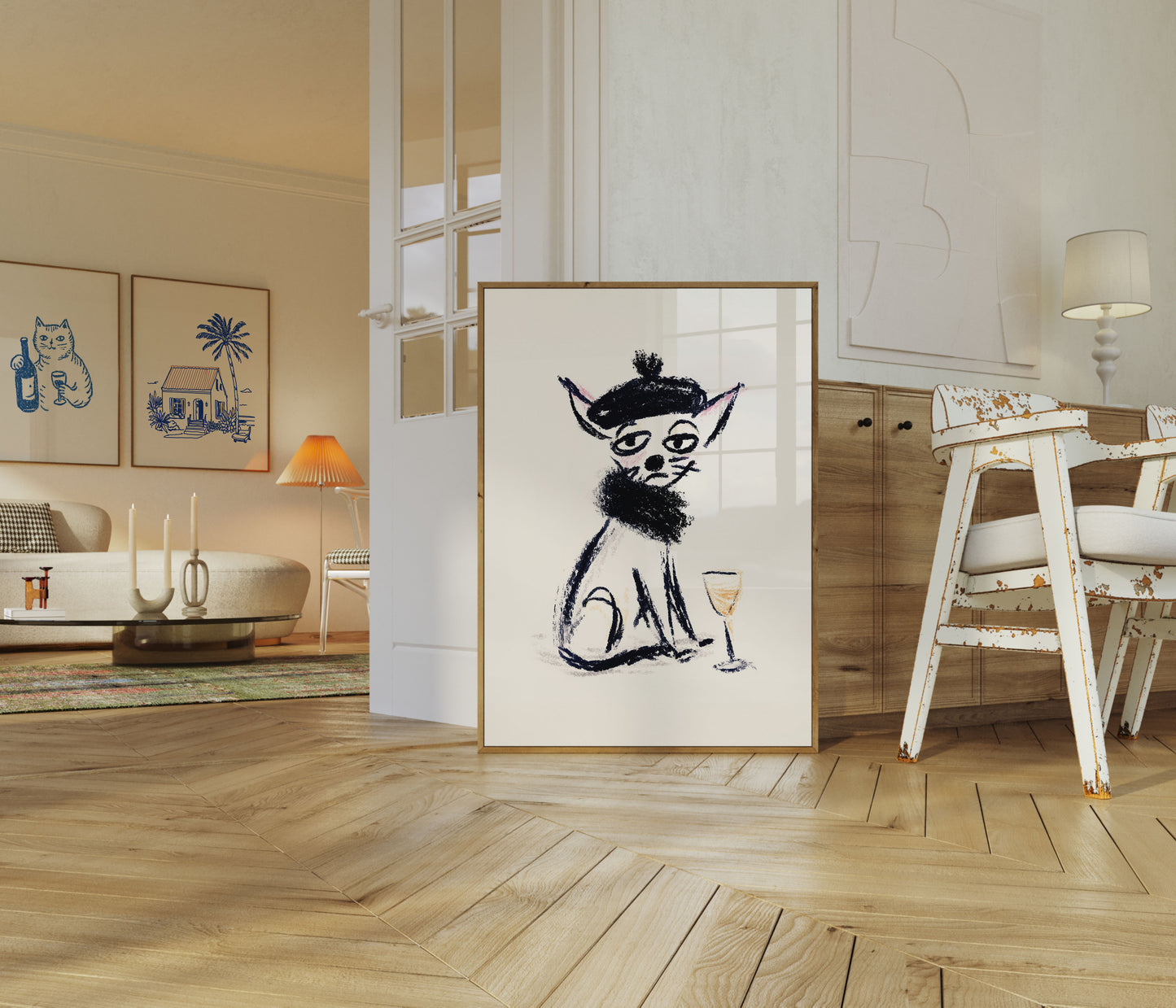 Cartaz de Gato Sofisticado com Vinho