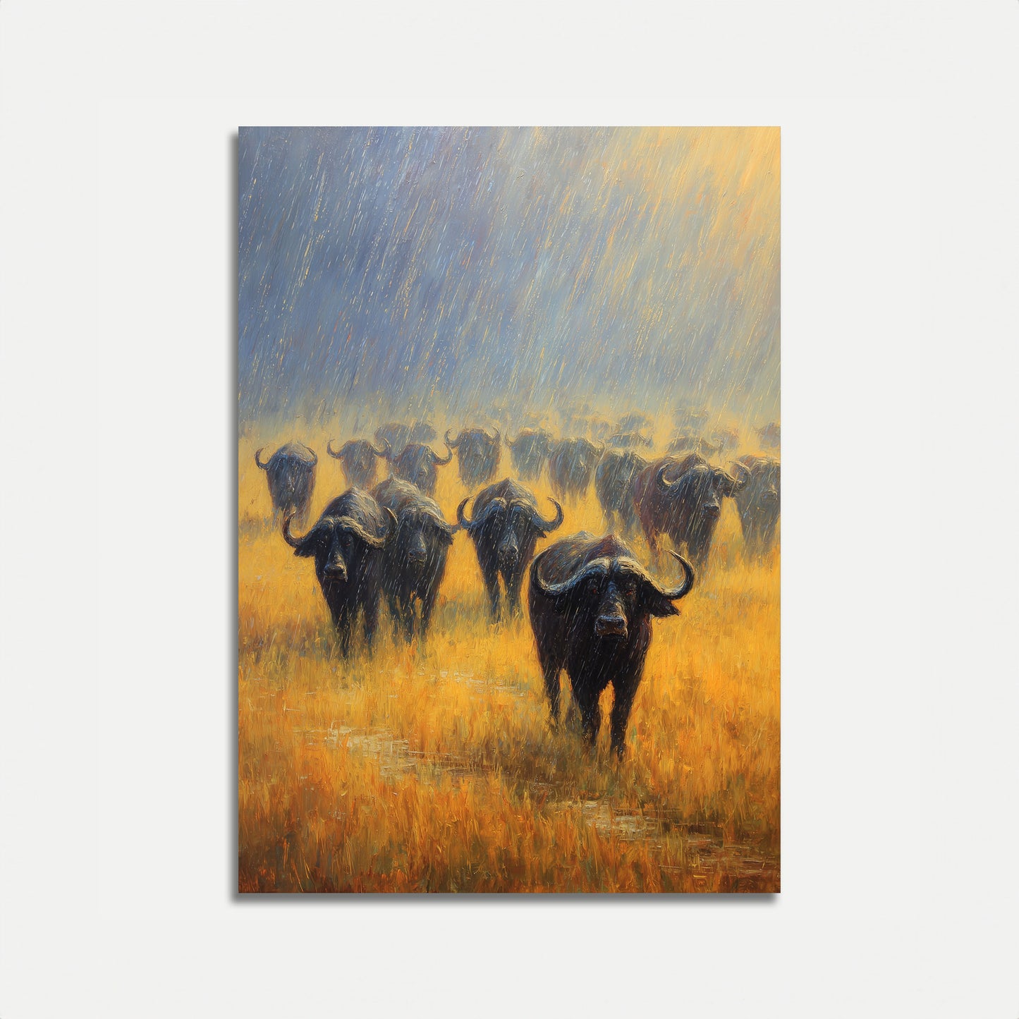 Buffalo Herd in Rainstorm Poster