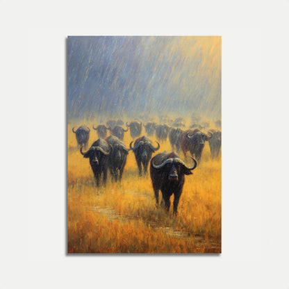 Buffalo Herd in Rainstorm Poster