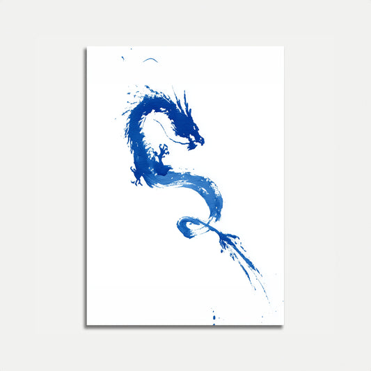 Blue Brushstroke Dragon Poster