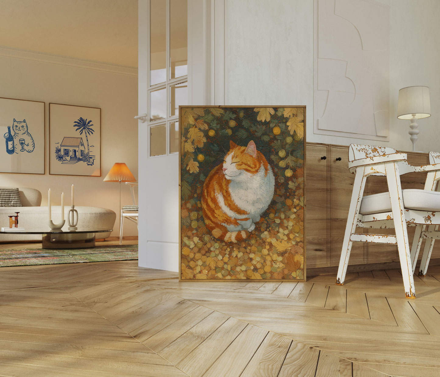 Ginger Cat in Flowers Poster