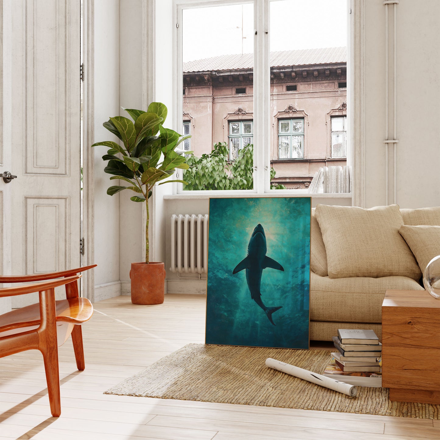 Stor Hvid Hai Stiger Op Plakat