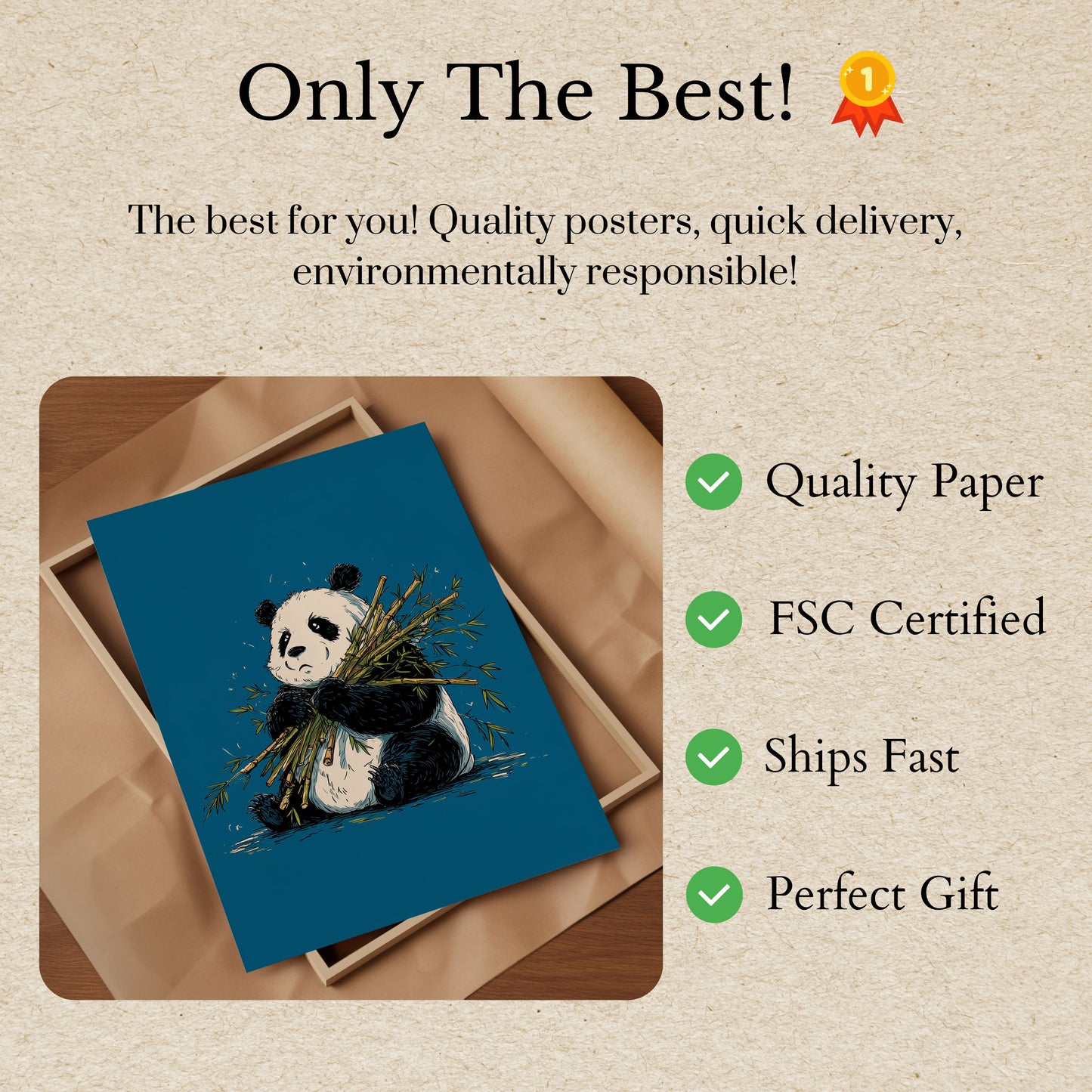 Cute Panda with Bamboo Poster