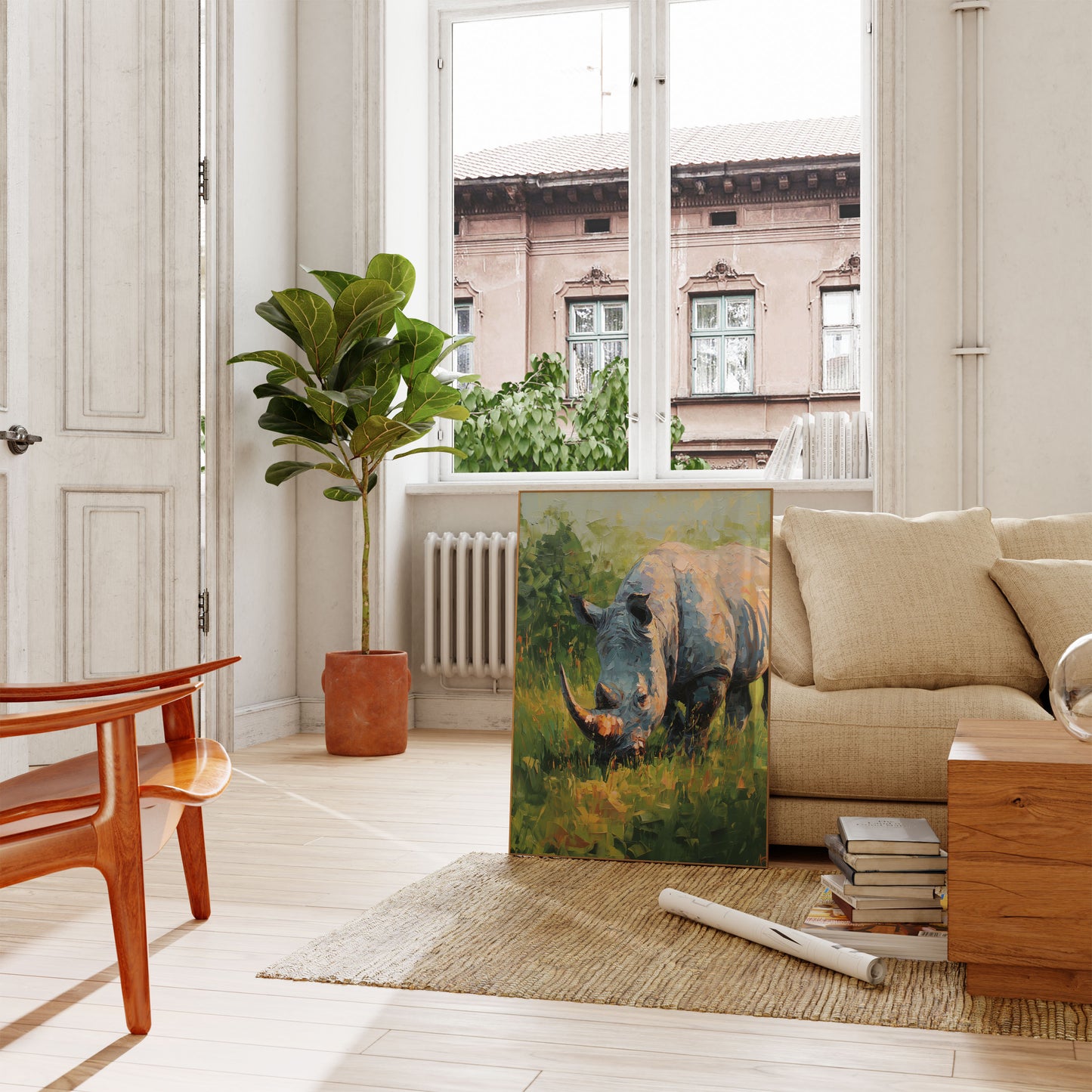 Majestic Rhino in Grasslands Poster