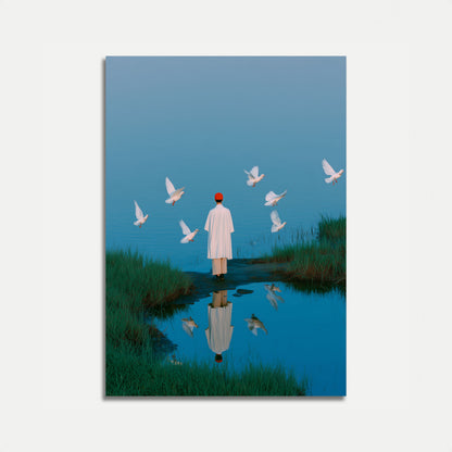 Woman with Flying Doves Poster