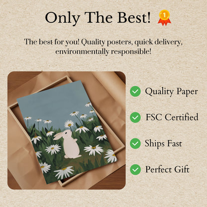 Plakat Biały Królik w Polu Stokrotek