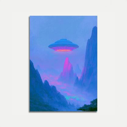 Póster del paisaje del cañón con OVNIs