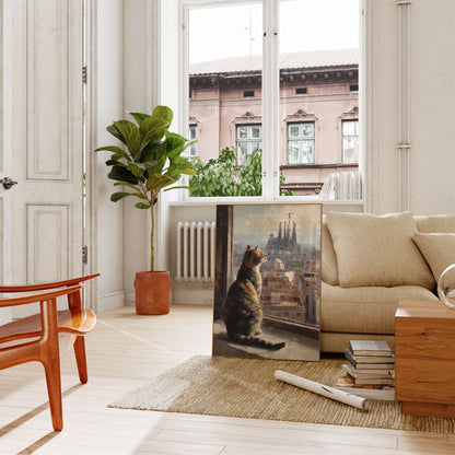 Cat Overlooking Barcelona Poster