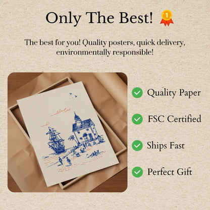 Nautical Pirate Coastal Scene Poster