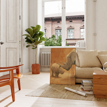 Moeder en Baby Neushoorn Poster