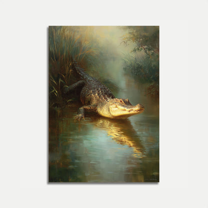 Póster de caimán con luz solar dorada