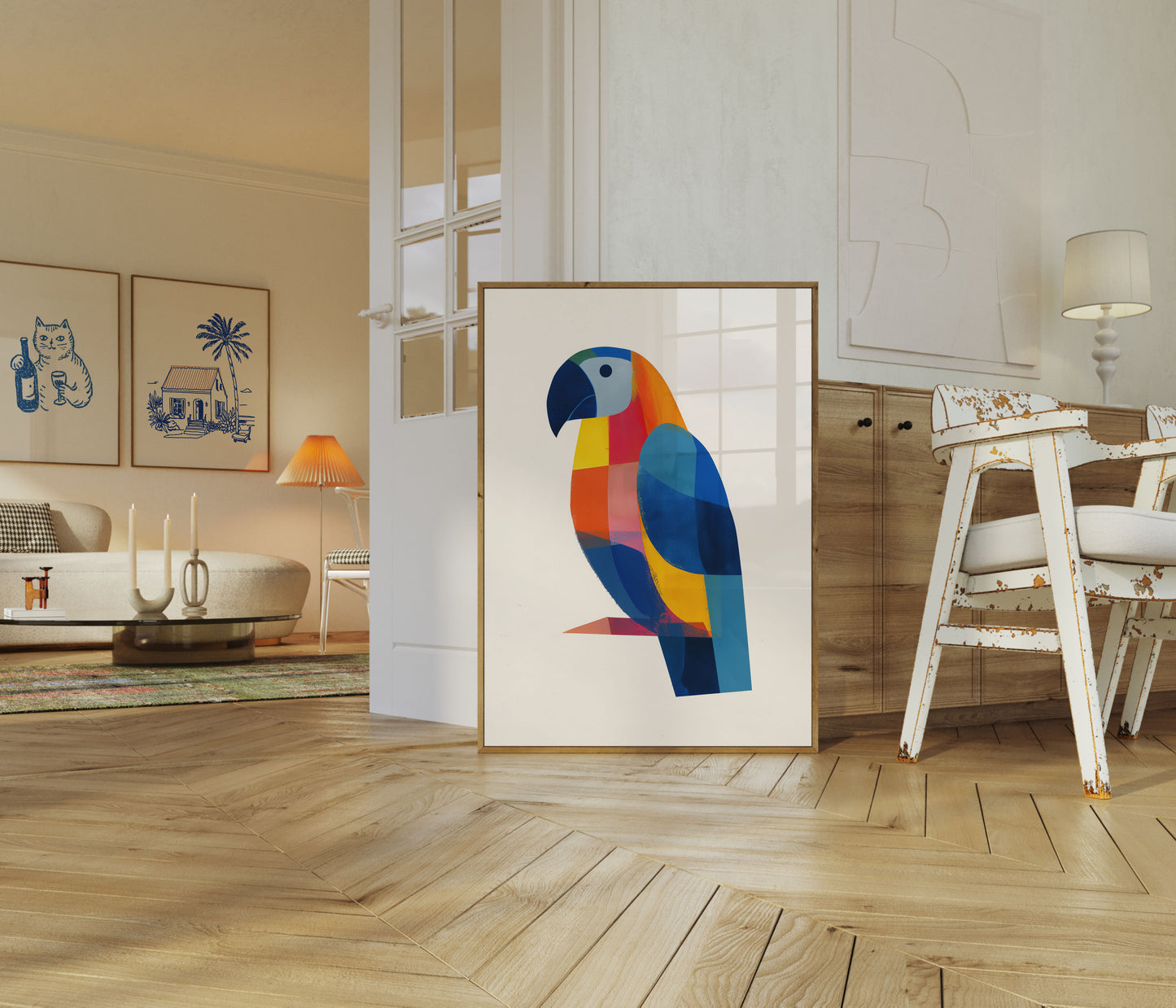 Colorful Geometric Parrot Poster