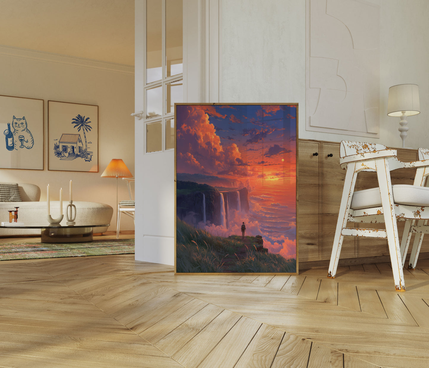 Eventyrer ved solnedgangs vannfall plakat