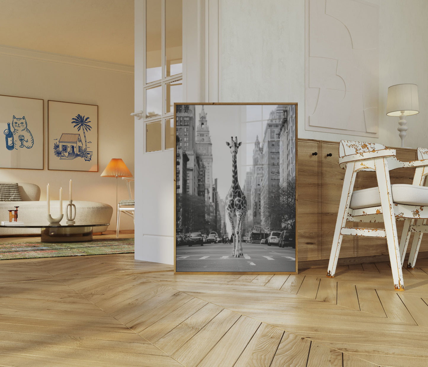 Urban Giraffe City Street Poster