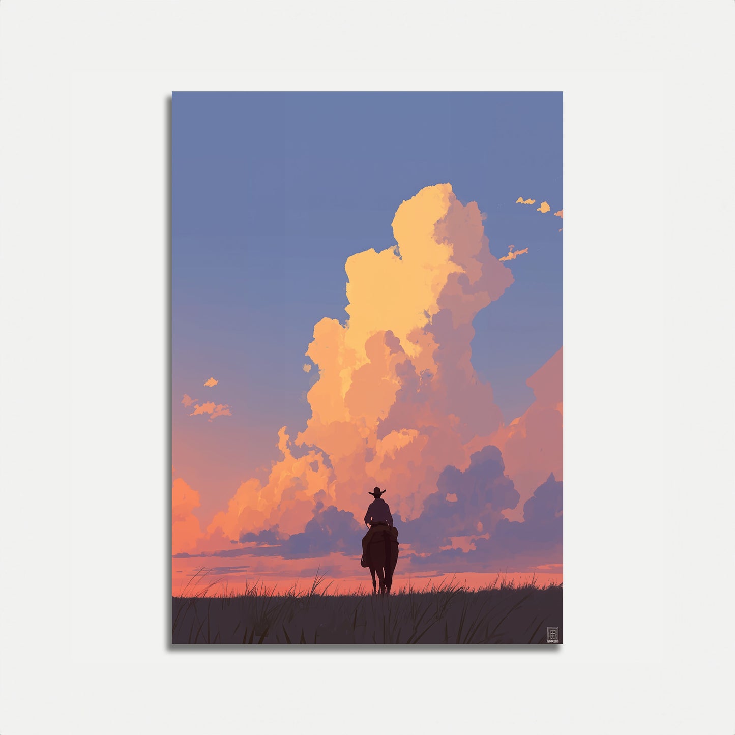 Lone Rider Western Sunset Poster