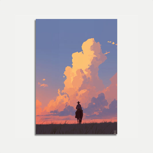 Lone Rider Western Sunset Poster